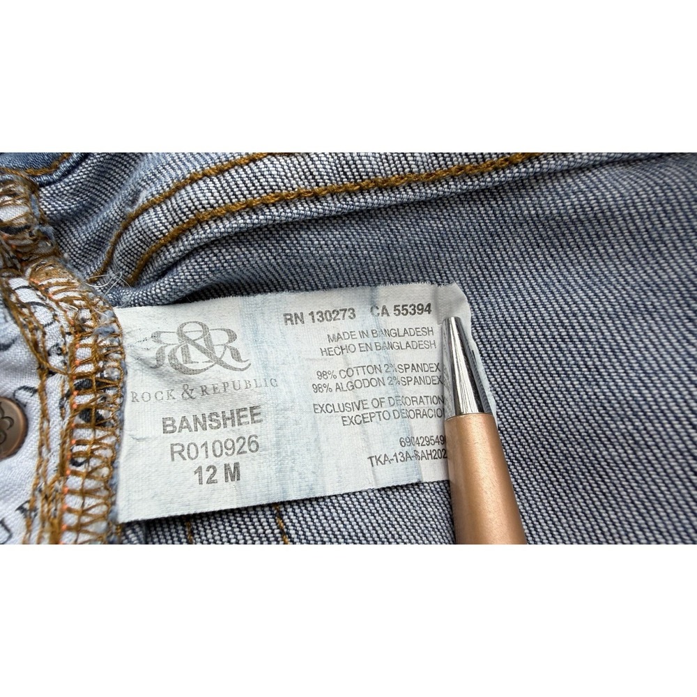 Rock & Republic Banshee Womens Size 12 Stretch Jeans Medium Wash Bling Pocket - Picture 5 of 9